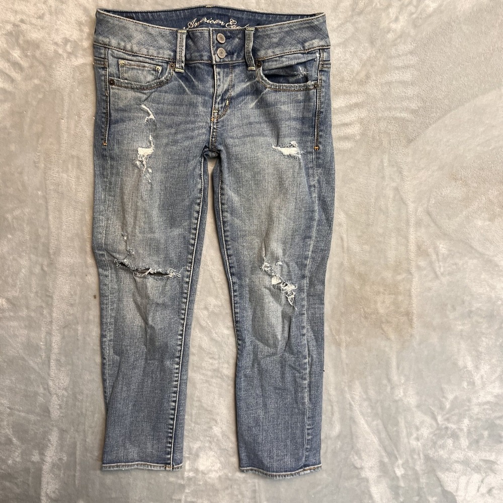 American Eagle Artist Jeans Womens 2 Blue Excellent Distressed Low Rise Stretch